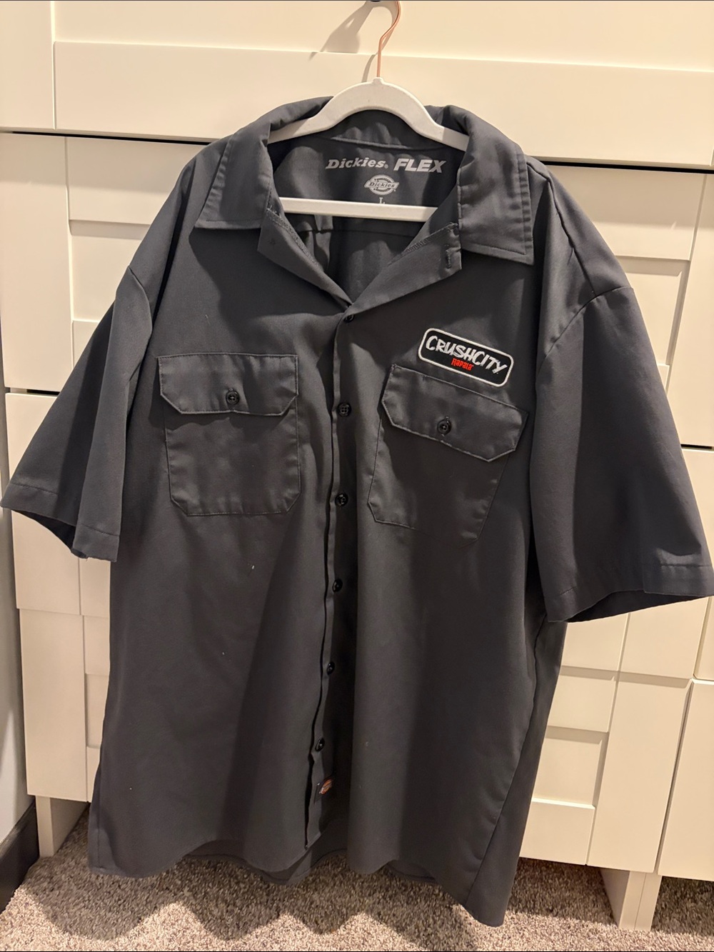 Crush City Short-Sleeve Button-Down Work Shirt - Charcoal